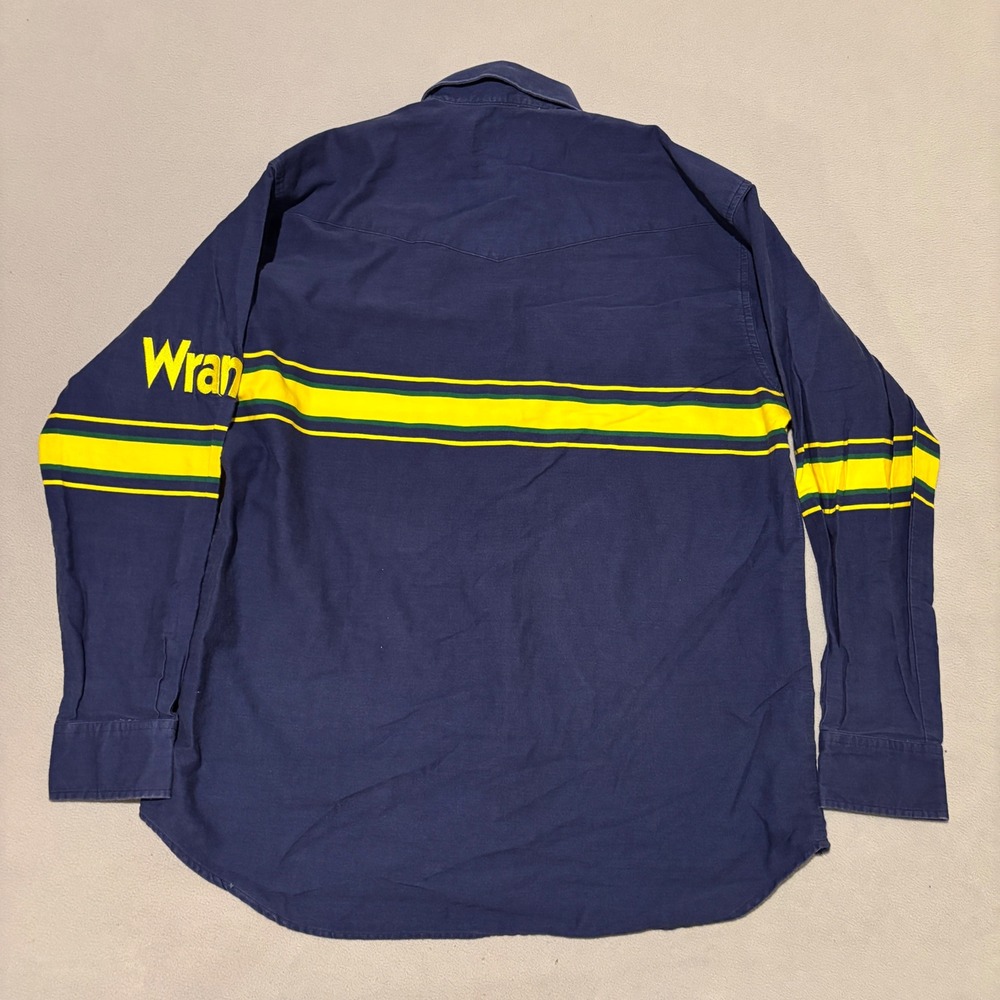 Wrangler Western Shirt Mens XL Navy Blue Stripe Embroidered Long Sleeves Cowboy - Picture 6 of 7